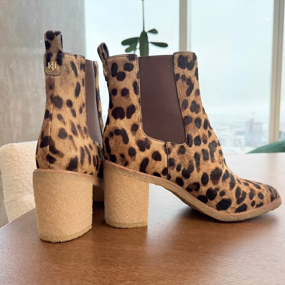Ralph Lauren Leopard Print Marianna Calf Hair Ankle Booties - Size 11